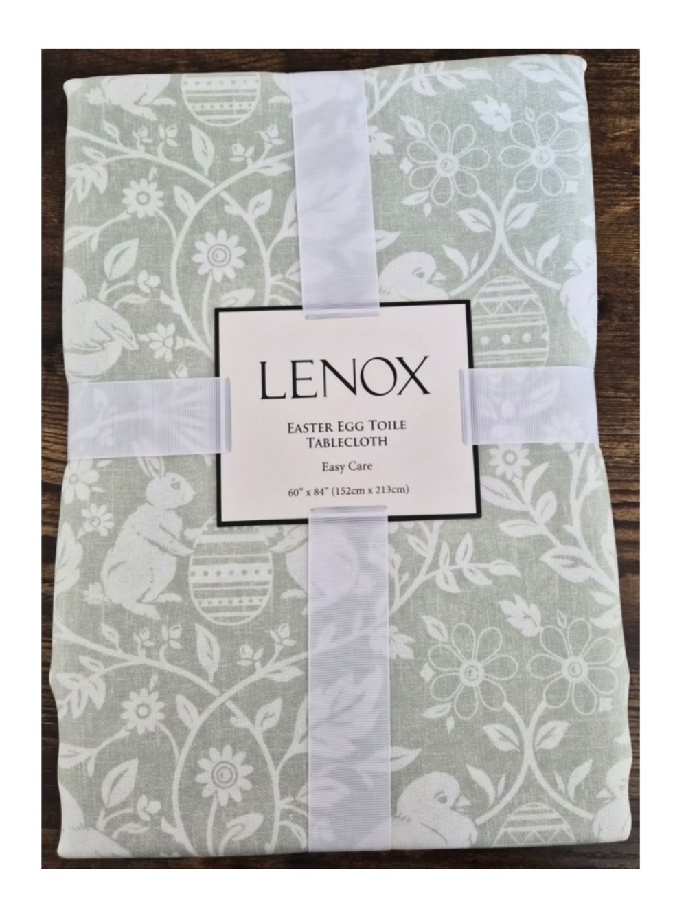 Lenox nwt Easter Egg Toile Tablecloth - 60 x 84 Sage & White Floral Bunny Print